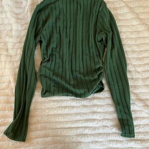 Elegant Forest Green Ribbed Blouse